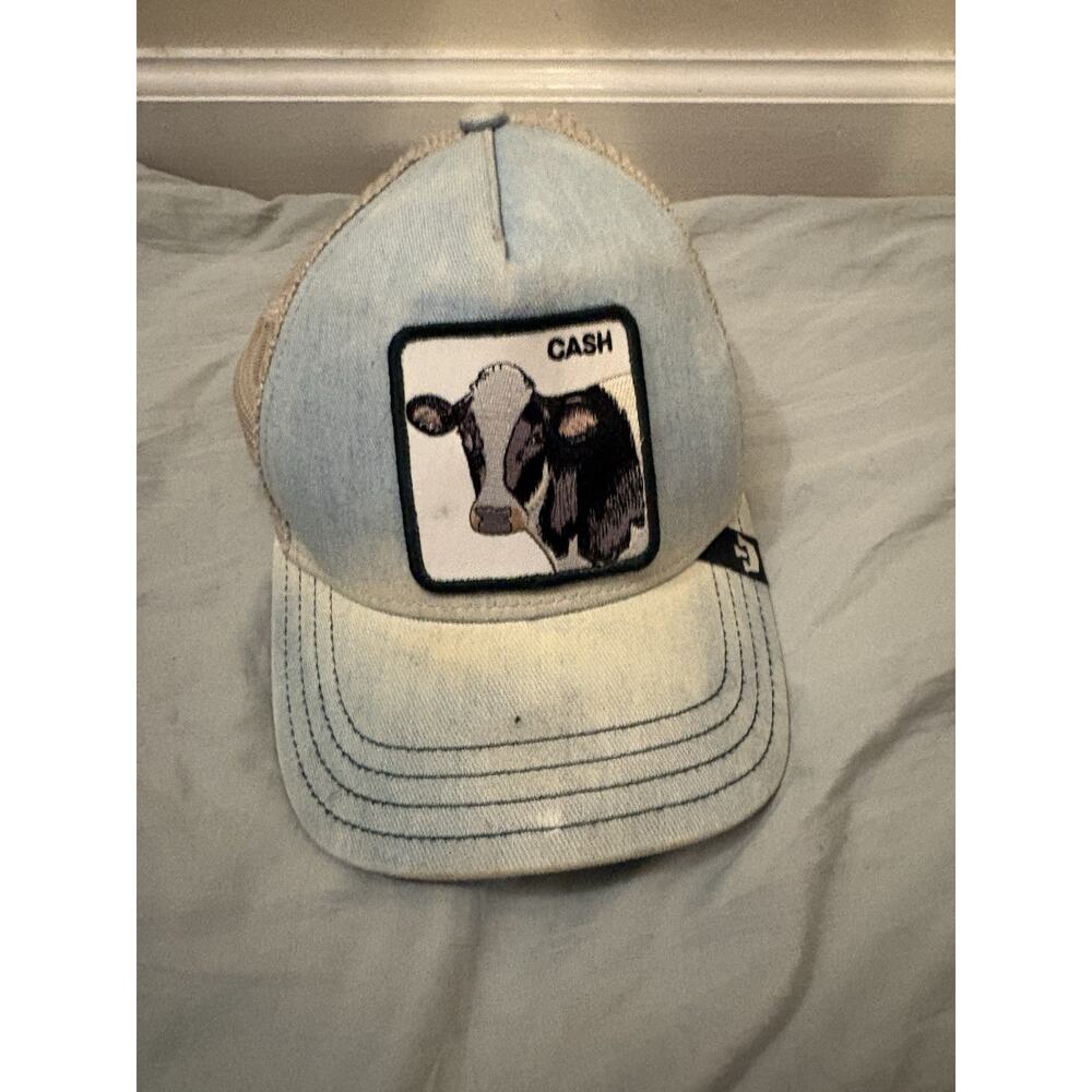 Goorin Bros Cash Cow Trucker Hat Light Blue Mesh Snapback Farm Animal Cap